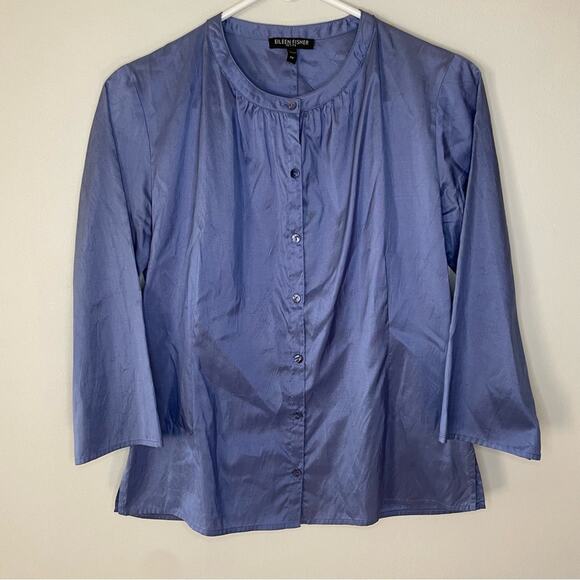 Eileen Fisher Blue 100% Silk 3/4 Sleeve Blouse Size PP(XSP) - Picture 1 of 5